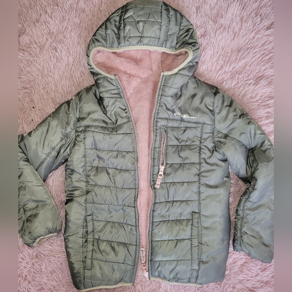 Eddie Bauer Other - Kids Grey Eddie Bauer Puffer Jacket with Pink Lining Reversible Size 7/8